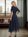 A-Line V-neck Short Sleeves Applique Ankle-Length Chiffon Mother of the Bride Dress