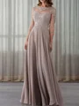 A-Line Bateau 3/4 Sleeves Applique Floor-Length Chiffon Mother of the Bride Dress