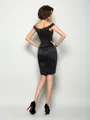Sheath/Column Off-the-Shoulder Knee-Length Satin Mother of the Bride Dresses With Beading