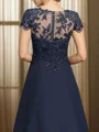A-line Scoop Short Sleeves Appliques Lace Sweep Train Chiffon Mother of the Bride Dress