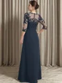 A-line Bateau 3/4 Sleeves Appliques Lace Floor-Length Chiffon Mother of the Bride Dress