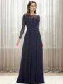 A-line Bateau Long Sleeves Appliques Lace Floor-Length Tulle Mother of the Bride Dress