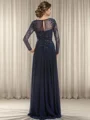 A-line Bateau Long Sleeves Appliques Lace Floor-Length Tulle Mother of the Bride Dress