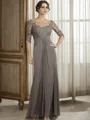 Sheath Scoop 3/4 Sleeves Appliques Lace Floor-Length Chiffon Mother of the Bride Dress