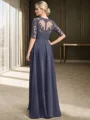 Sheath Scoop 1/2 Sleeves Appliques Lace Floor-Length Chiffon Mother of the Bride Dress