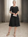 A-line Scoop Short Sleeves Appliques Lace Tea-Length Chiffon Mother of the Bride Dress