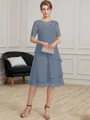 A-line Scoop Short Sleeves Appliques Lace Tea-Length Chiffon Mother of the Bride Dress
