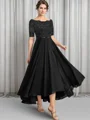 A-line Bateau 1/2 Sleeves Appliques Lace Asymmetrical Chiffon Mother of the Bride Dress