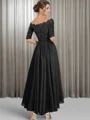 A-line Bateau 1/2 Sleeves Appliques Lace Asymmetrical Chiffon Mother of the Bride Dress