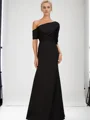 Sheath One-Shoulder Short Sleeves Ruffles Floor-Length Stretch Crepe Mother of the Bride Dress