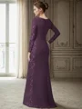 Sheath Scoop Long Sleeves Appliques Lace Floor-Length Stretch Crepe Mother of the Bride Dress