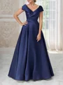 A-line V-neck Short Sleeves Ruffles Floor-Length Satin Mother of the Bride Dress