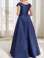 A-line V-neck Short Sleeves Ruffles Floor-Length Satin Mother of the Bride Dress