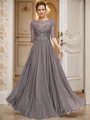 A-line Bateau 1/2 Sleeves Appliques Lace Floor-Length Chiffon Mother of the Bride Dress