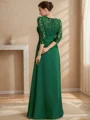 A-line Scoop 3/4 Sleeves Appliques Lace Floor-Length Chiffon Mother of the Bride Dress
