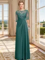 A-line Bateau 1/2 Sleeves Appliques Lace Floor-Length Chiffon Mother of the Bride Dress