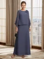 Sheath Scoop Long Sleeves Ruffles Ankle-Length Chiffon Mother of the Bride Dress