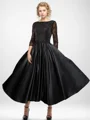A-line Bateau 3/4 Sleeves Ruffles Tea-Length Satin Mother of the Bride Dress
