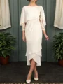Sheath Bateau 3/4 Sleeves Ruffles Tea-Length Chiffon Mother of the Bride Dress