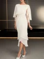 Sheath Bateau 3/4 Sleeves Ruffles Tea-Length Chiffon Mother of the Bride Dress