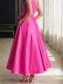 A-line V-neck Ruffles Ankle-Length Satin Satin Mother of the Bride Dress