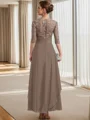 A-line Bateau 1/2 Sleeves Appliques Lace Ankle-Length Chiffon Mother of the Bride Dress