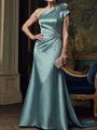 Sheath One-Shoulder Pleated Court Train Satin Mother of the Bride Dress