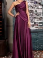 A-line One-Shoulder Pleated Floor-Length Silk Like Satin Mother of the Bride Dress