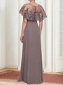 Sheath Bateau Short Sleeves Appliques Lace Floor-Length Chiffon Mother of the Bride Dress
