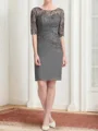 Sheath Bateau 1/2 Sleeves Appliques Lace Short/Mini Chiffon Mother of the Bride Dress