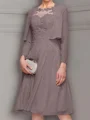 A-line Bateau Appliques Lace Knee-Length Chiffon Mother of the Bride Dress