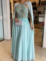 A-line Scoop Appliques Lace Floor-Length Chiffon Mother of the Bride Dress
