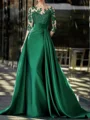 Sheath/Column Satin Scoop Long Sleeves Court Train Dress