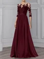 A-line/Princess Stretch Crepe Scoop Long Sleeves Ankle-Length Dress