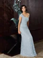 A-Line/Princess Off-the-Shoulder Floor-Length Chiffon Mother of the Bride Dresses With Appliques Lace