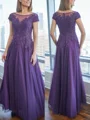 A-line/Princess Tulle Scoop Cap Sleeves Floor-Length Dress