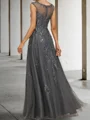 A-line Scoop Appliques Lace Floor-Length Tulle Mother of the Bride Dress