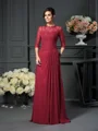 A-Line/Princess Scoop Sweep Train Chiffon Mother of the Bride Dresses With Appliques Lace