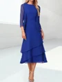 A-line Scoop Cascading Ruffles Tea-Length Chiffon Mother of the Bride Dress