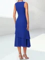 A-line Scoop Cascading Ruffles Tea-Length Chiffon Mother of the Bride Dress