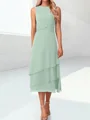 A-line Scoop Cascading Ruffles Tea-Length Chiffon Mother of the Bride Dress