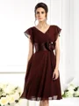 A-Line/Princess V-neck Knee-Length Chiffon Mother of the Bride Dresses With Bow