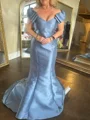 Sheath Off-the-Shoulder Bow Court Train Satin Mother of the Bride Dress