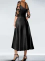 A-line Scoop 3/4 Sleeves Appliques Lace Tea-Length Silk Like Satin Mother of the Bride Dress