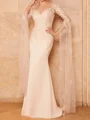 Sheath Scoop Long Sleeves Appliques Lace Sweep Train Stretch Crepe Mother of the Bride Dress