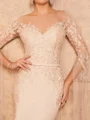Sheath Scoop Long Sleeves Appliques Lace Sweep Train Stretch Crepe Mother of the Bride Dress