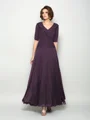 A-Line/Princess V-neck Ankle-Length Chiffon Mother of the Bride Dresses