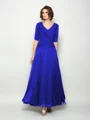 A-Line/Princess V-neck Ankle-Length Chiffon Mother of the Bride Dresses