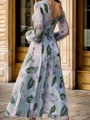 A-line V-neck Long Sleeves Pleated Tea-Length Mother of the Bride Dress