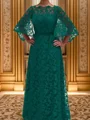 A-line Scoop 3/4 Sleeves Floor-Length Lace Mother of the Bride Dress